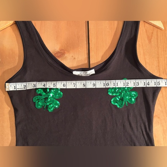 NWT St Patricks Day Shamrock Sequin Bodysuit Snap Closure Festival Tank Large - Picture 6 of 8